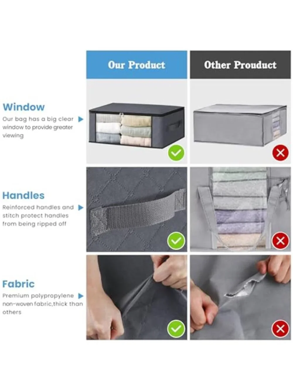3-Pack Clothes Organizer Storage Bags 35L Storage Bins Gray